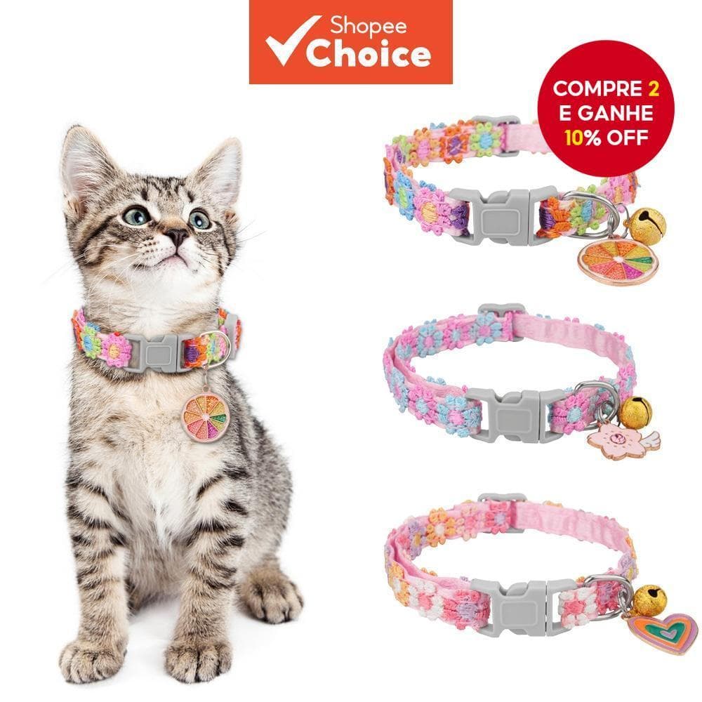 Coleira De Gato De Renda Ajustável Com Pingente De Flor E Sino – Design Floral Bordado Macio Coleiras Fofas Para Gatos P