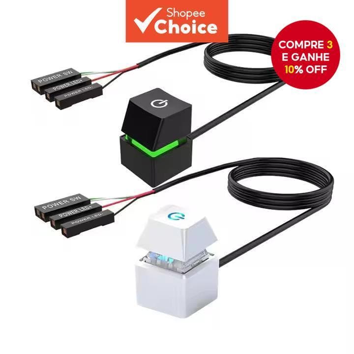 Botão de Energia Externo de 1.65M para Luz LED de Computador Desktop, Início do PC, Placa Mãe, para Escritório em Casa.