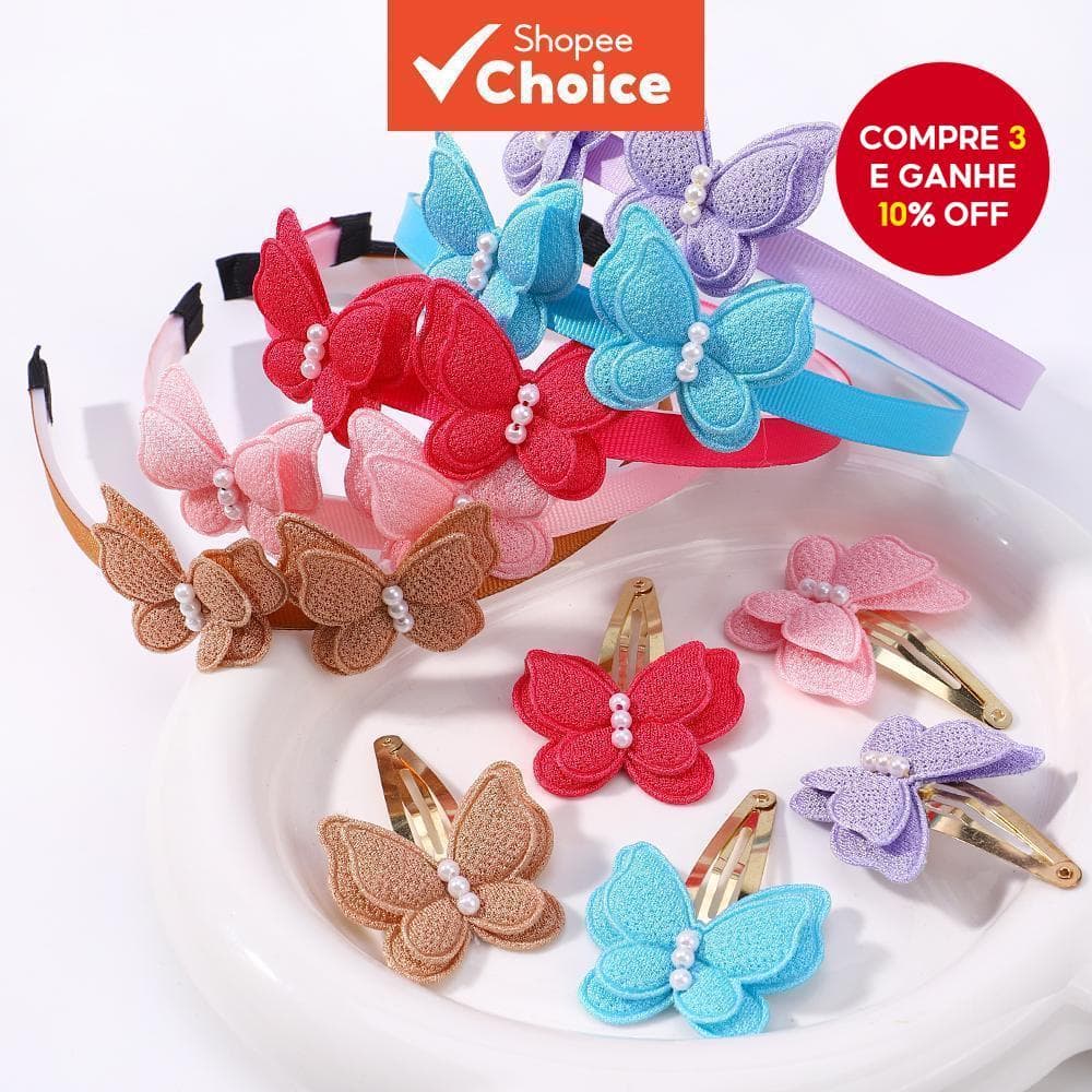 Lantejoulas Borboleta Arcos Hairbands Conjunto Para Meninas Pérolas Snap Clips Bandana Crianças Acessórios O Cabelo 3 Pç