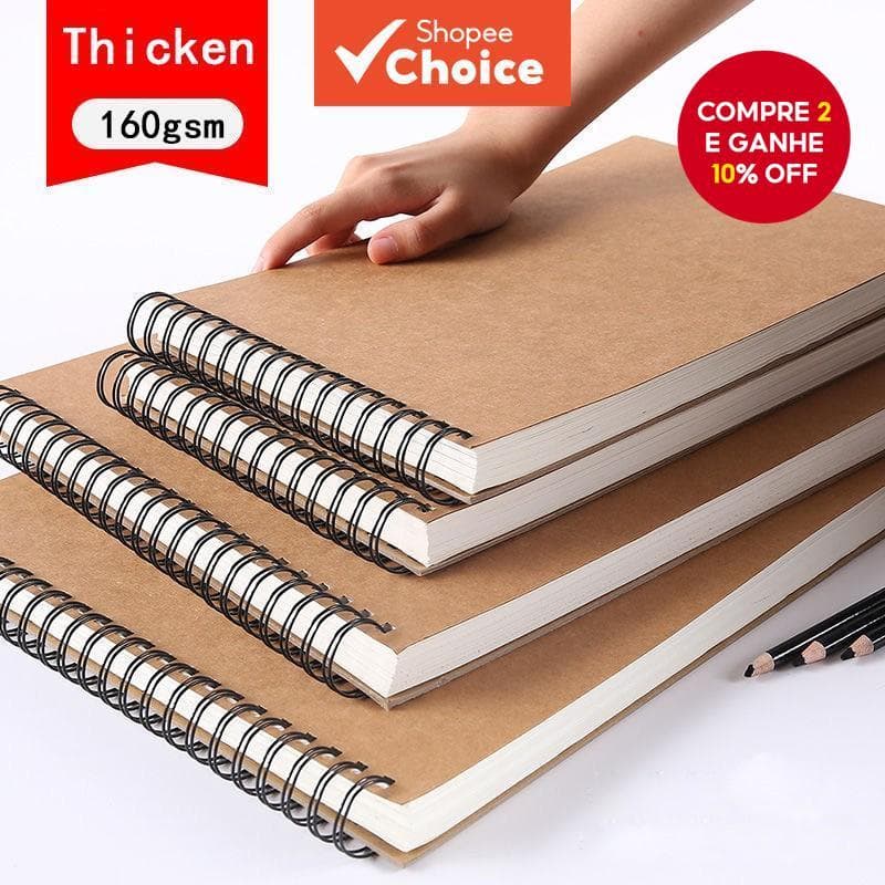 Caderno de Esboços Profissional Espiralado 160 GSM Papel Espesso para Arte e Desenho a Lápis