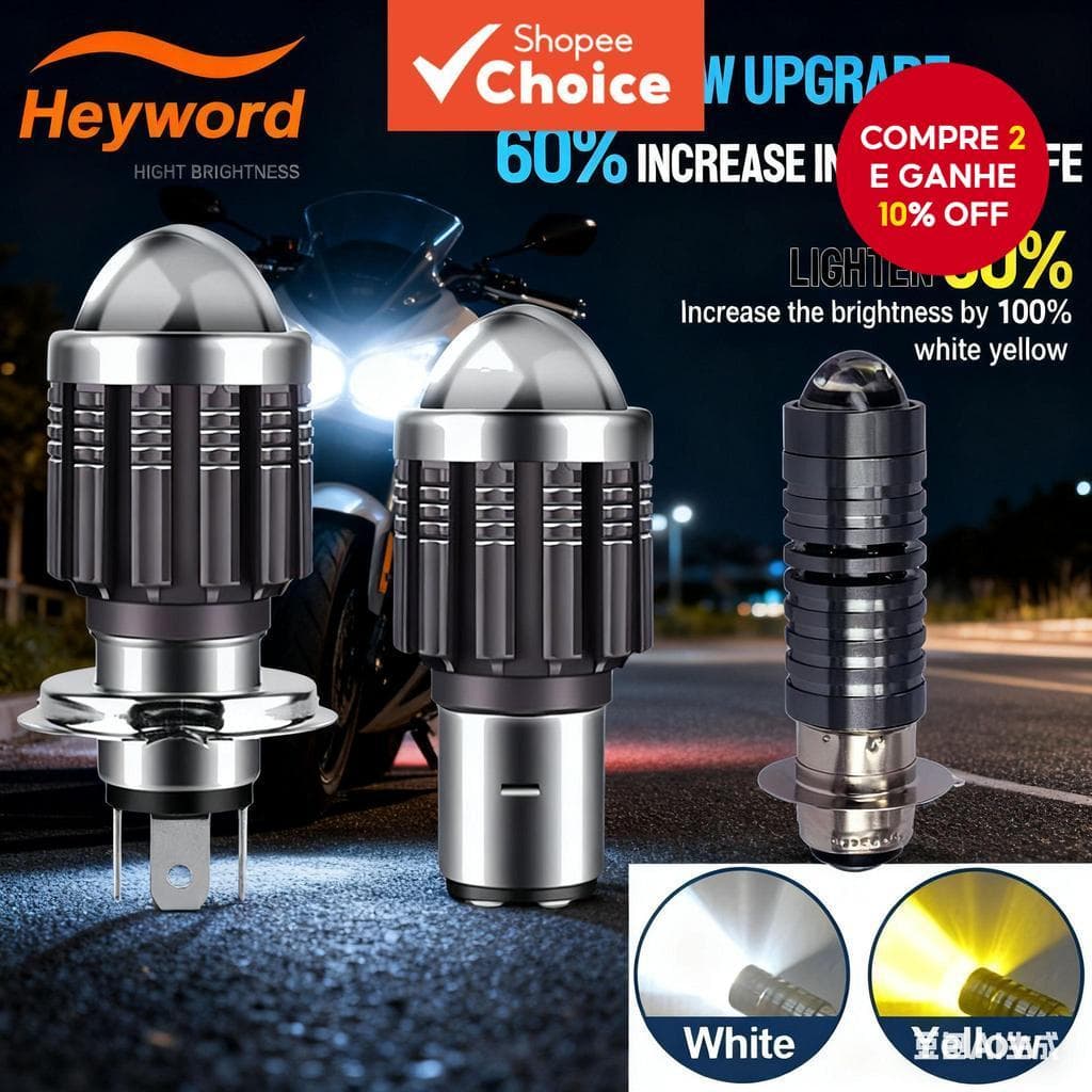 Heyword Lâmpadas De Farol LED Para Motocicleta-Feixe De Duas Cores H6 H4 E Scooter P15D Mio125