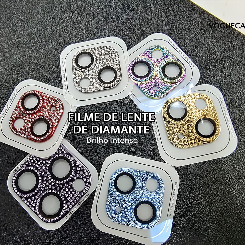 Película Lente De Câmera iPhone 16 15 14 13 12 11 Pro Plus Max Mini Diamond-Studded Integrated Film Lens M004-02