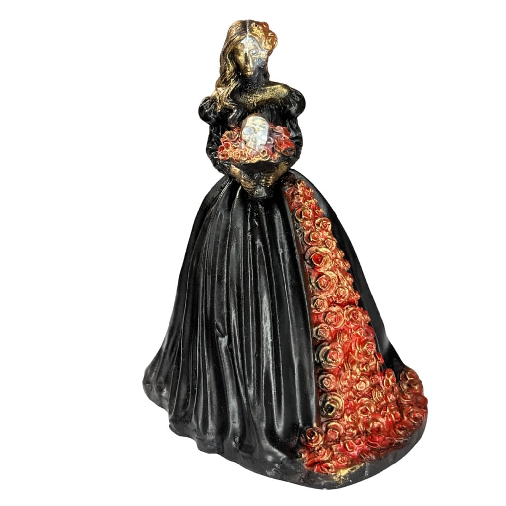 Escultura Pomba Gira Rosa Caveira Preta Vintage Resina 12 cm