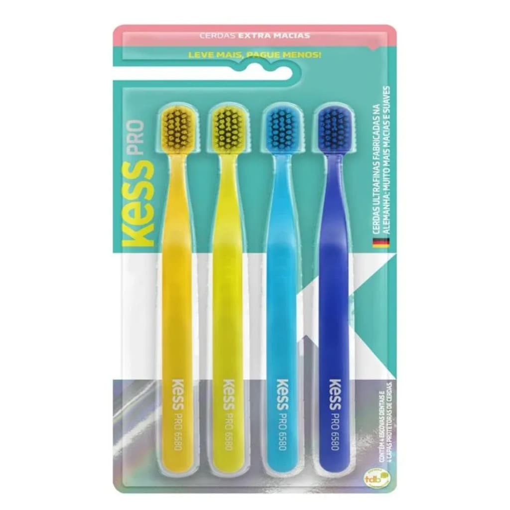 Kit 4 Escova Dental Kess Pro Extra Macia