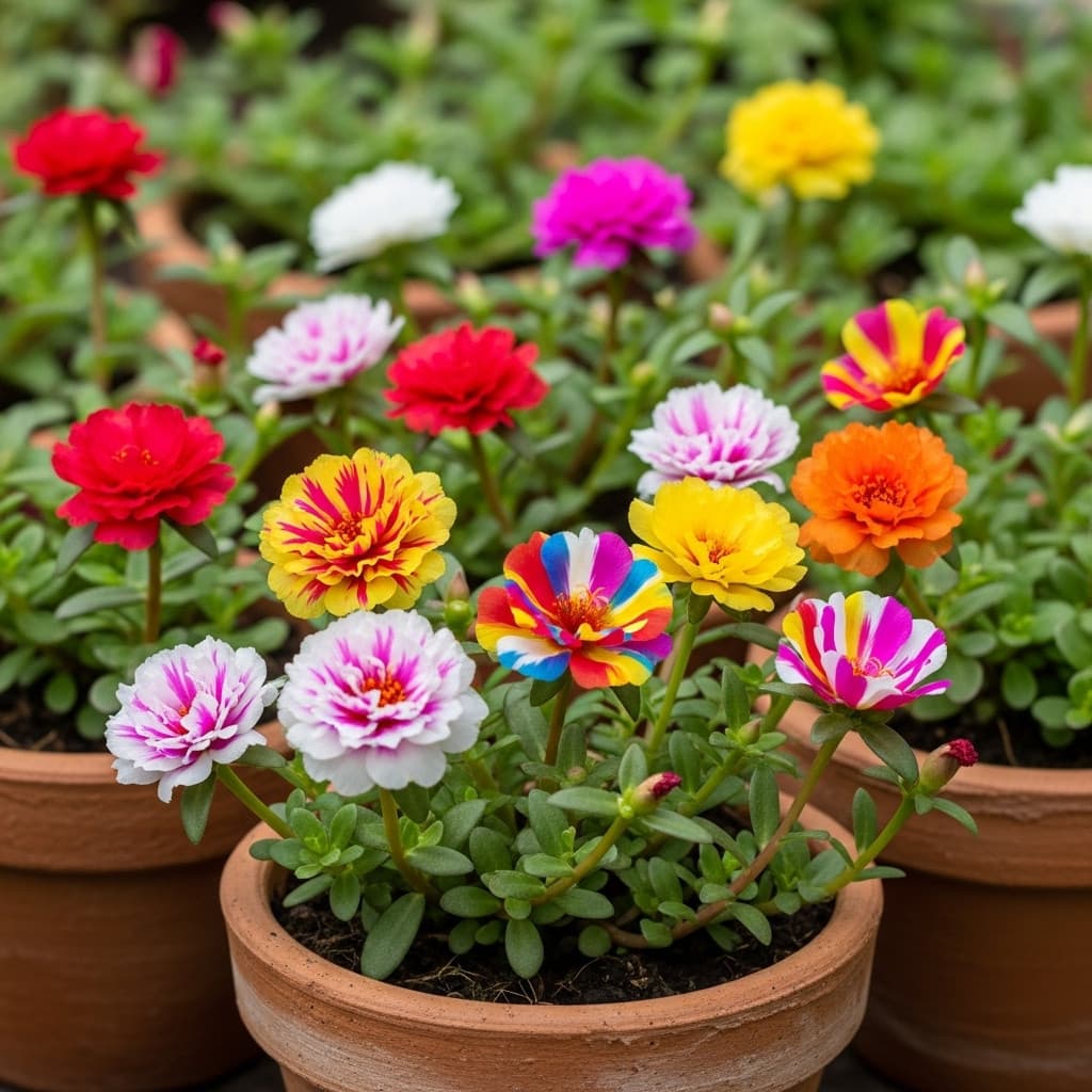 pacote sementes de portulaca (onze-horas) com flores multicoloridas tipo arco-íris