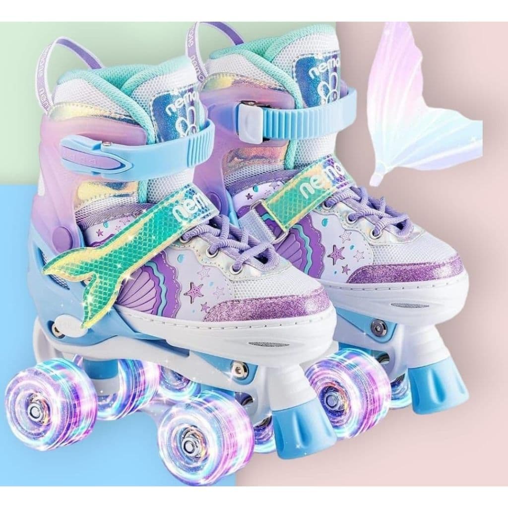 Patins Sereia 4 Rodas Infantil Lançamento Tamanho Regulável com LED