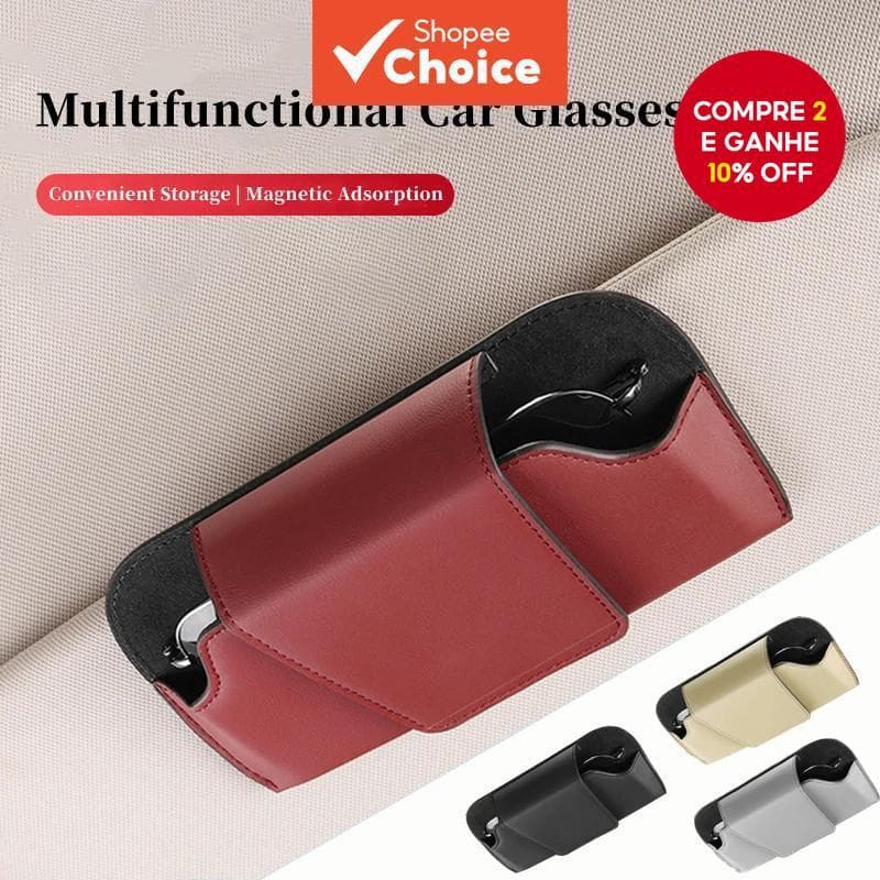 Estojo Para Óculos Com Viseira Solar Carro-Suporte E Clipe De Couro De Sol , Cartões Ingressos