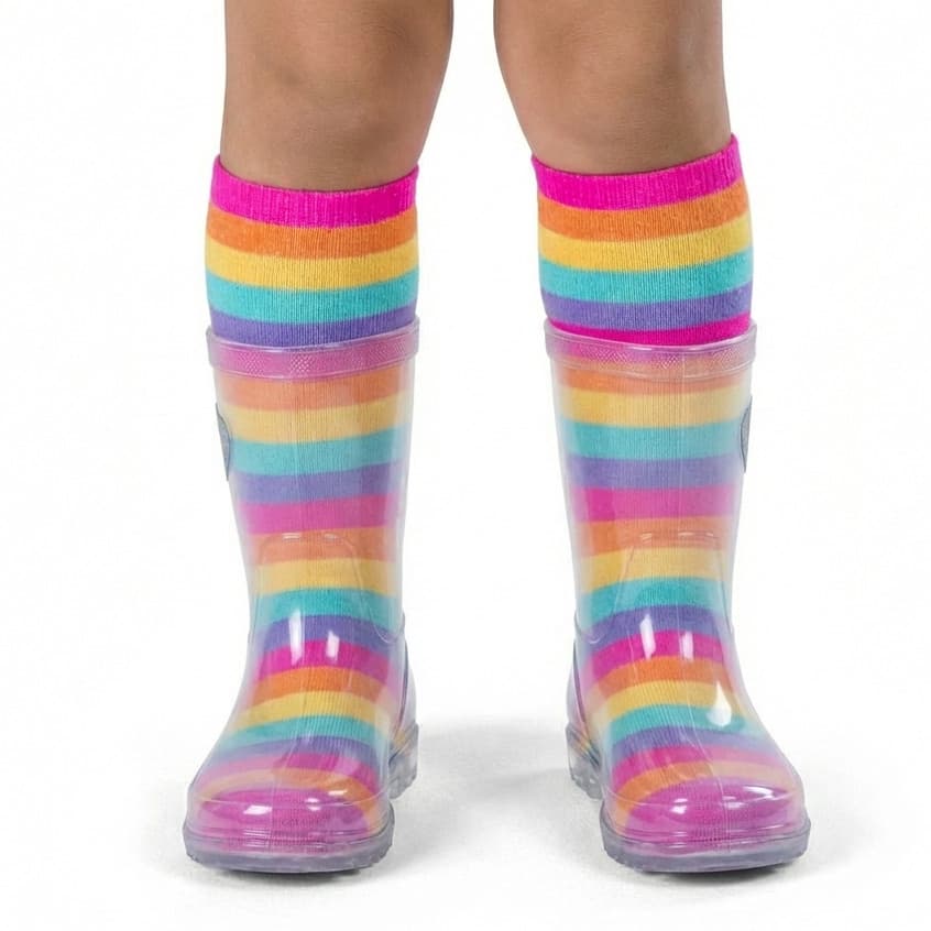 Meia Infantil Menina Galochita 3/4 Algodão Cano Longo Colorida Listrada Estampada Feminina