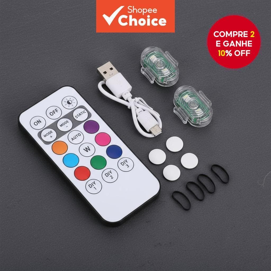  Motocicleta Sem Fio 7 Cores RGB LED Luz Estroboscópica Aeronáutica Anti-Colisão Segurança Luz de Advertência Traseira