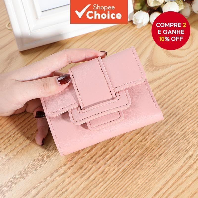 2025 Carteira Curta Coreana Feminina Cor Sólida Tri Fold Cordão Bolsa Multi Slots Para Cartões Bolso Moedas