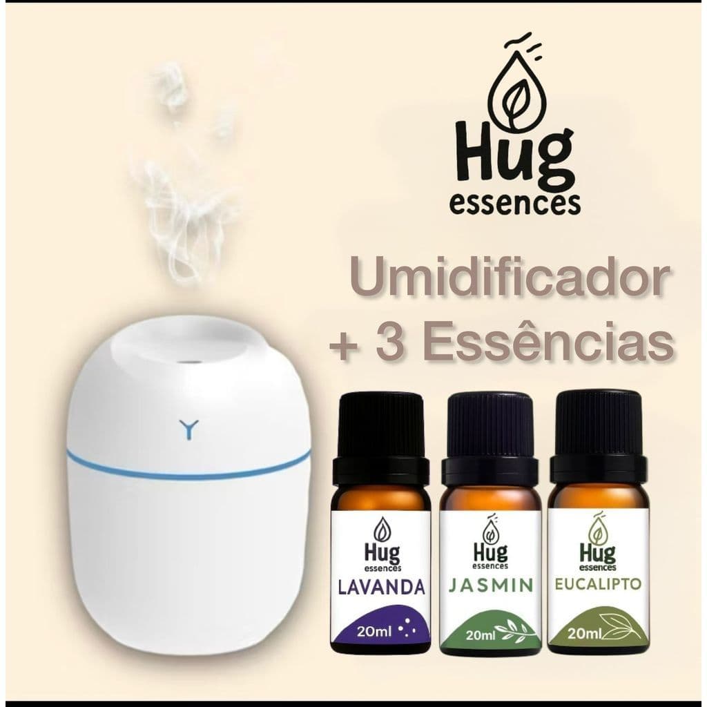Umidificador De Ar + 3 Essências Hidrossolúvel | Difusor Modelo Ultrassônico 200ml | Essências 20ml
