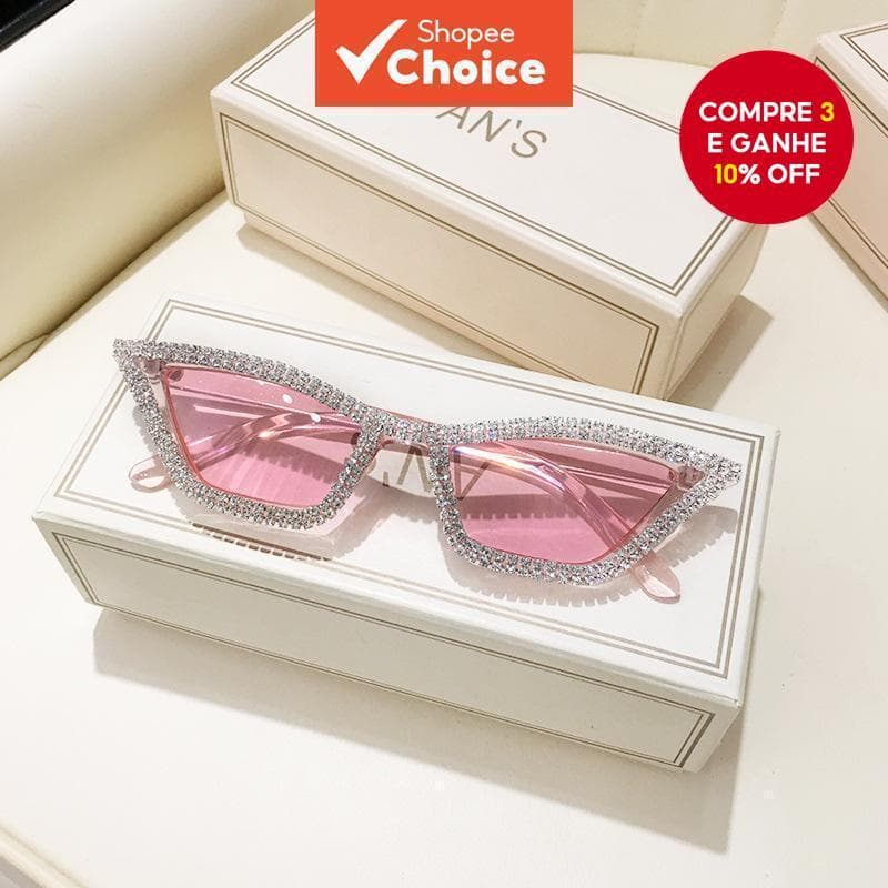 Óculos de sol clássicos com olho de gato cravejados de diamantes feitos à mão com diamantes