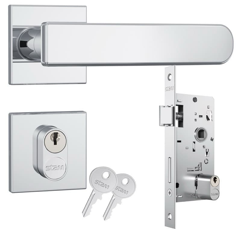 FECHADURA EXTERNA 803/41 MÁQUINA 40MM ROSETA QUADRADA INOX CROMADO STAM