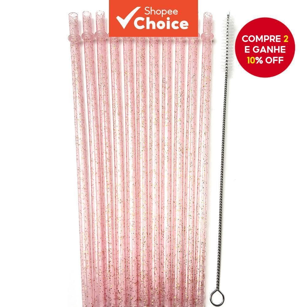 12+1 Reutilizável, Palha plástica em pó de ouro com escova de limpeza