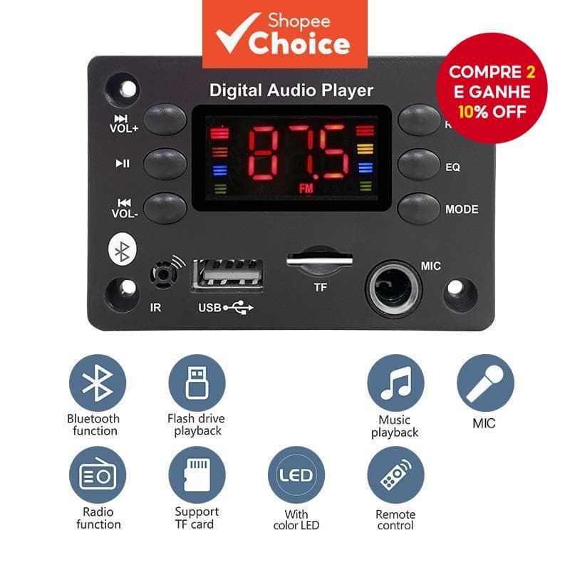 Placa DC 5V 12V Bluetooth 5.0 MP3 WMA WAV APE , Áudio De Carro Mãos-Livres USB TF Rádio FM Alto-Falante Reprodutor De Mú