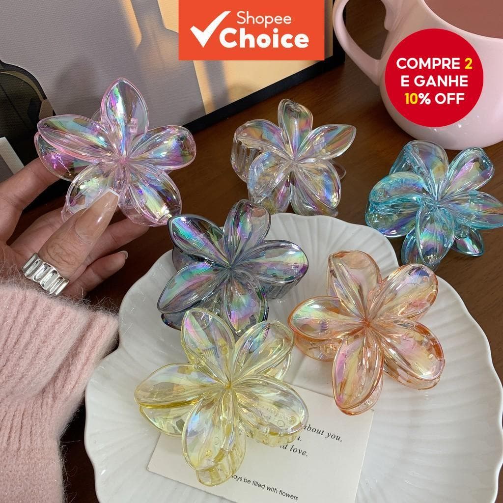 Grampo De Cabelo Frangipani Transparente-Punho De Flor Colorida Para Mulheres , Acessório De Resort De Praia