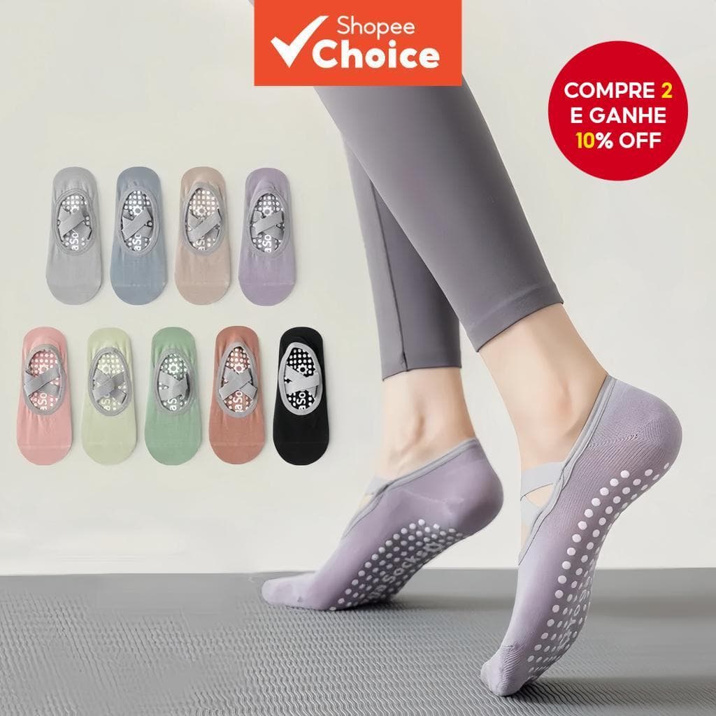 Meias De Ioga Profissionais Femininas Antiderrapantes Tiras Cruzadas De Pilates