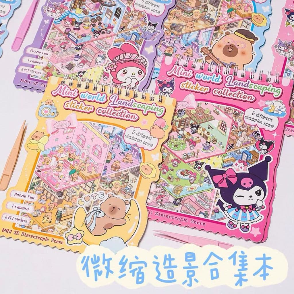 Mini World Scenic Book – Monte Dioramas 3D com Adesivos, Pinça Inclusa e Mini Cenários Encantadores