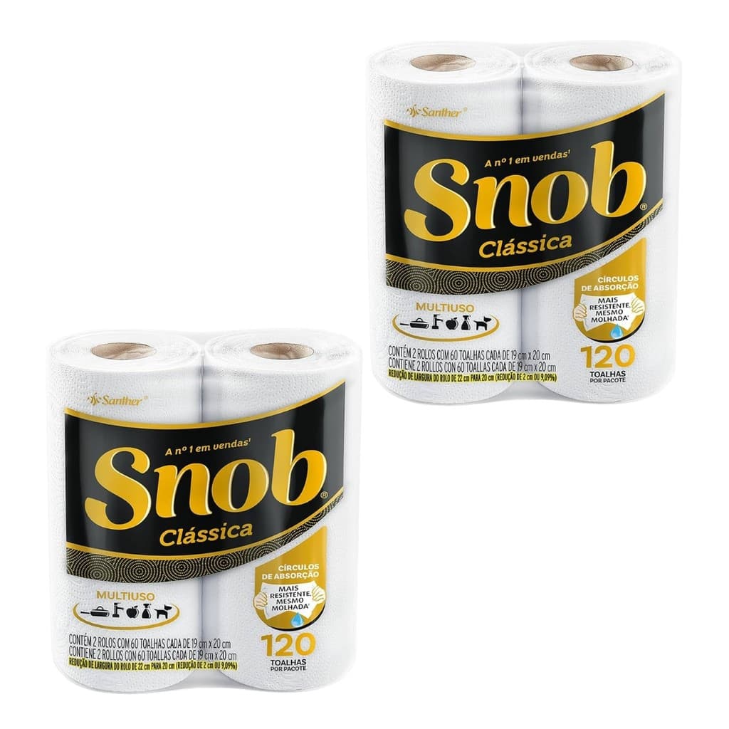 Kit de 2 Pacotes de Papel Toalha Snob para cozinha com 2 rolos