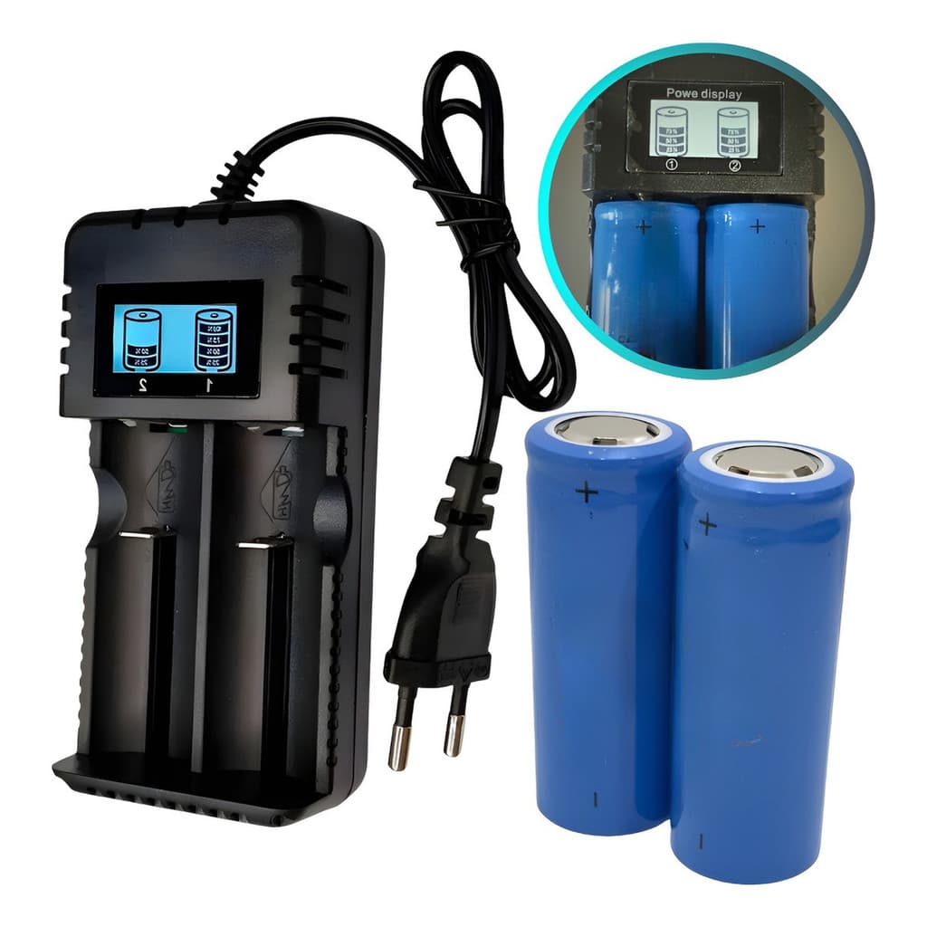 Carregador + 2 Baterias Recarregável 26650 Para Lanterna Led