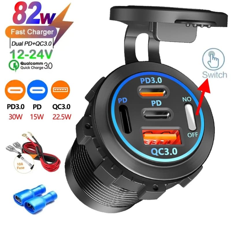 Novo 2/3/4 Porta PD QC 3.0 USB Carregador De Carro Com Voltímetro Tomada Adaptador De Energia À Prova Dwaterproof Água P
