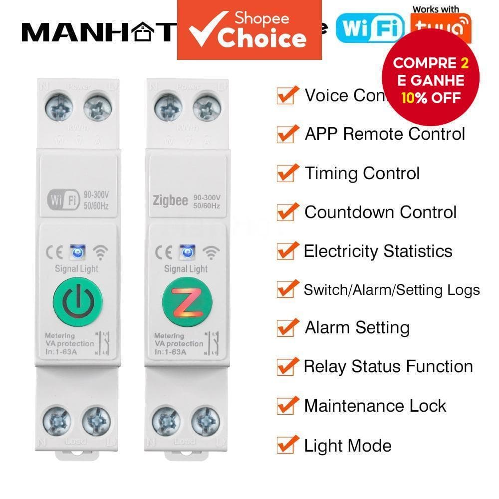 Para TUYA 63A WiFi/Zigbee MCB Disjuntor Inteligente Sobre Corrente Sob Tensão Proteção Medição De Energia