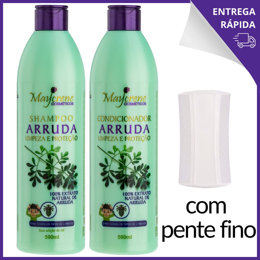 Kit Tratamento Piolhos e Lêndeas  Arruda Extrato Natural Limpa e Protege Sem Sal  + Pente Fino