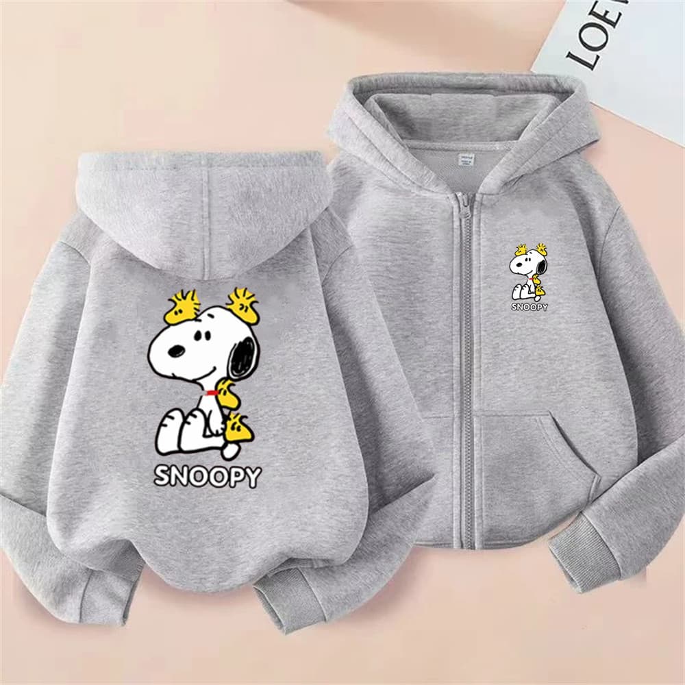 Bonito Snoopy Dos Desenhos Animados Crianças Roupas Menina Rosa Menino Zíper Casacos Bebê Casual Moda Camisolas Topos