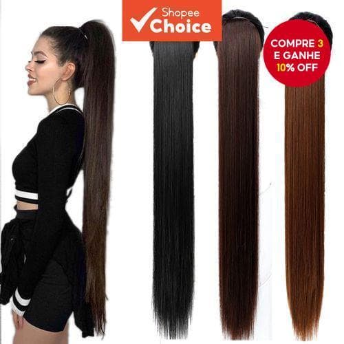 Moda Feminina Estendida 85CM Longo Grampo De Cabelo Sintético Reto Em Extensão De Rabo De Cavalo Alto
