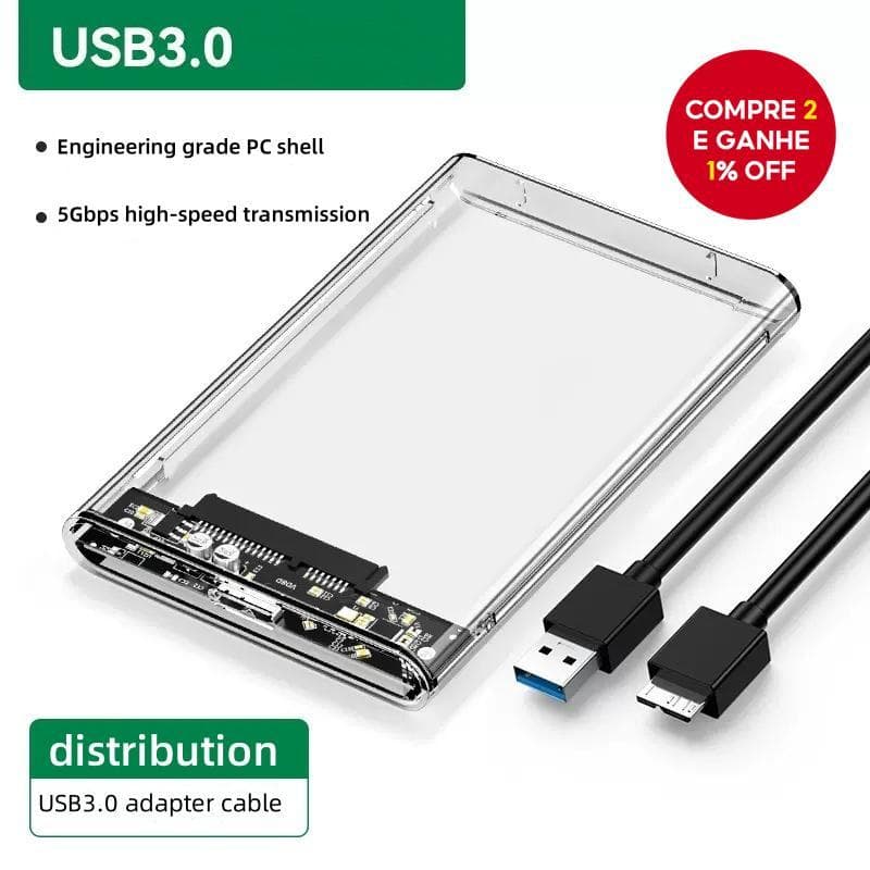 Case Externo para Disco Rígido USB C Tipo C 3.0 2.0 Enclosure HDD 2,5 polegadas SATA SSD Suporta 6TB Móvel