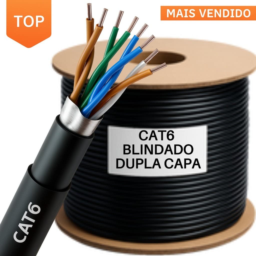 Cabo de Rede CAT6 BLINDADO DUPLA CAPA C/ CONECTOR BLINDADO Alta Velocidade Internet - 5M a 30M (Interno/Externo)