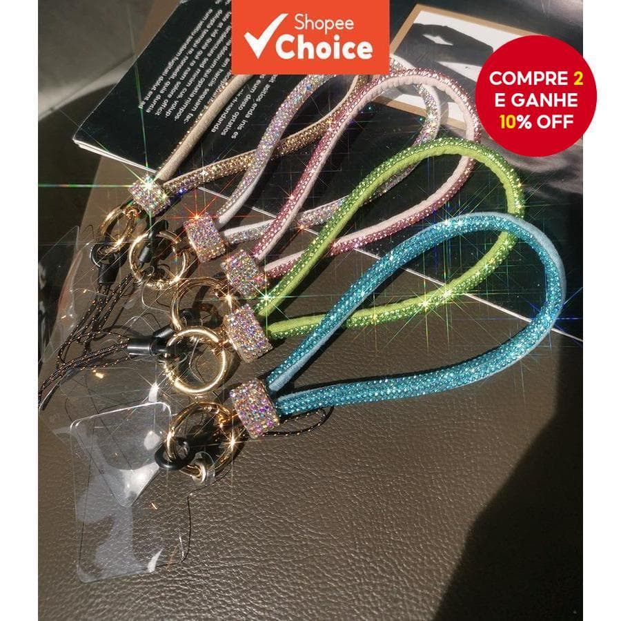 Cordão De Telefone De Cristal De Luxo – Pulseira Curta Anti-Perda Com Fecho Reforçado De Metal