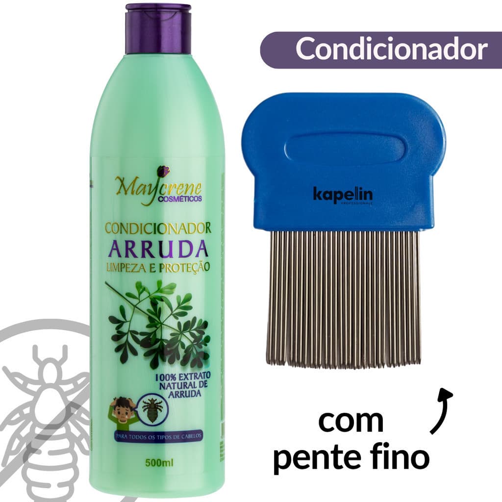 Condicionador Arruda Contra Piolho/Lêndeas + Pente Fino Aço