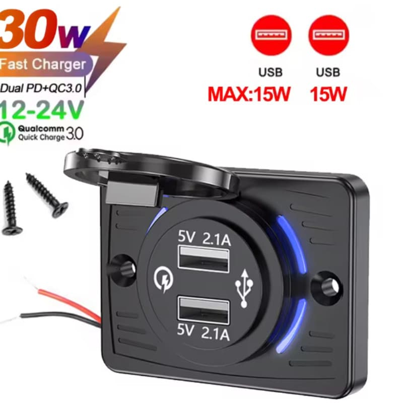 12V/24V Tomada De Carregador De Carro Duplo PD USB Carga Rápida Com Tampa Deslizante Adaptador De Painel De Saída Para C