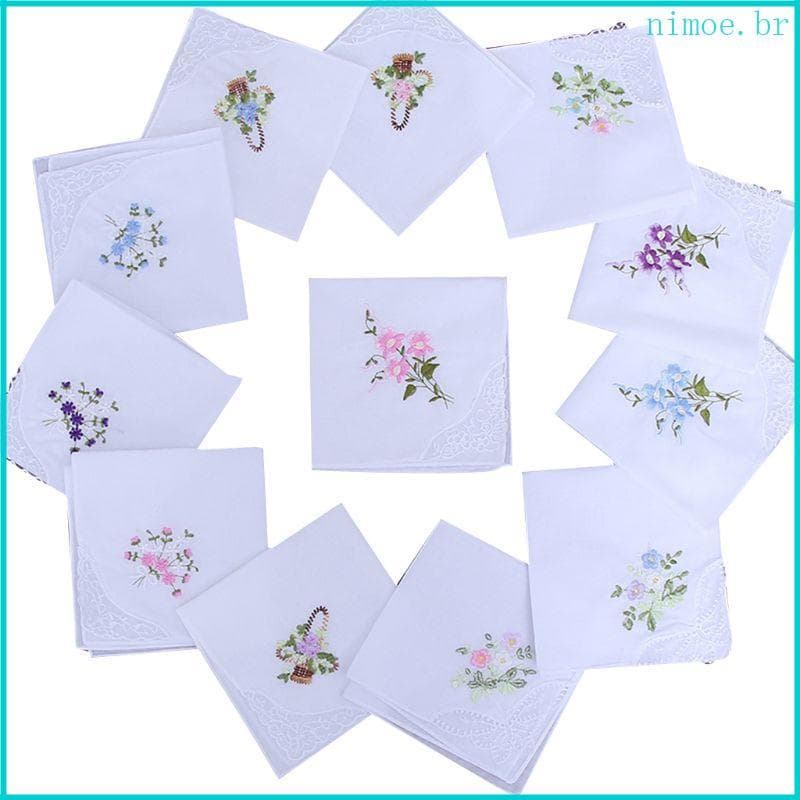Nim 5 Peças Conjunto 11x11 Polegada Lenços Quadrados Femininos Bordados Florais Canto Renda Borboleta