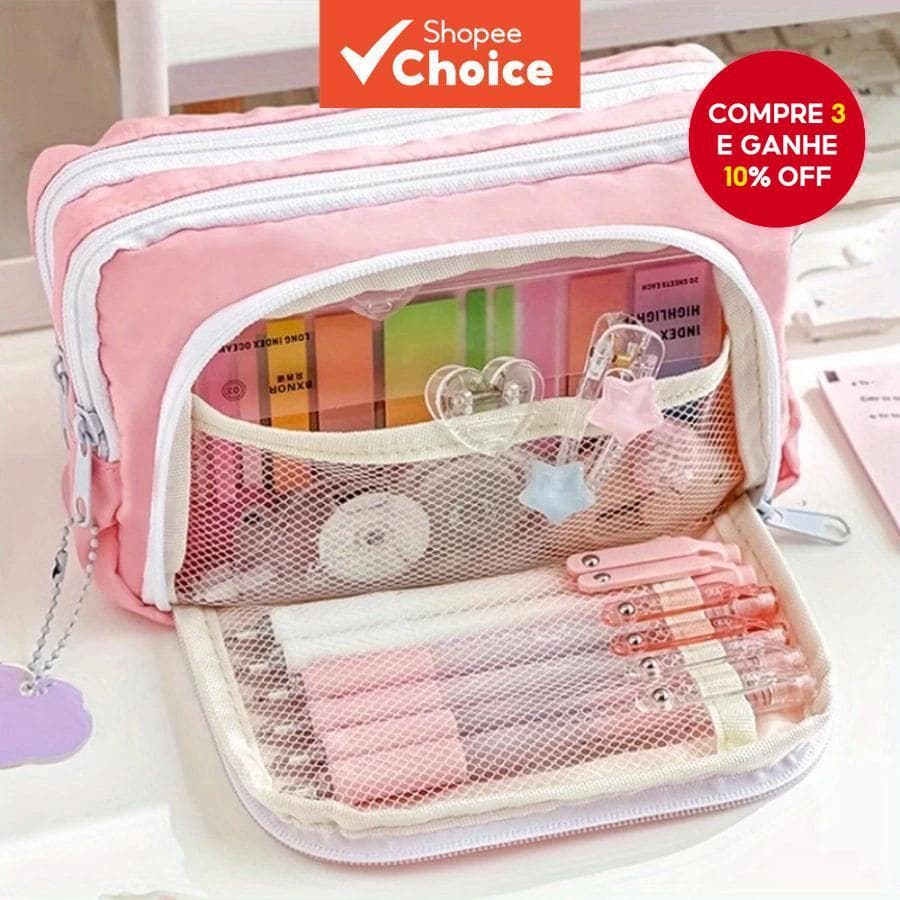 Estojo Kawaii Para Lápis Grande Capacidade Com Porta-Caneta Fofo Estudantes De Volta Às Aulas Papelaria Coreana