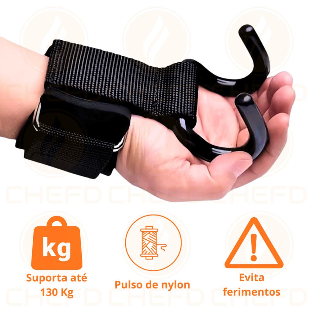Luva Gancho Strap Grip Musculação Barra Hook Academia 136kg Par