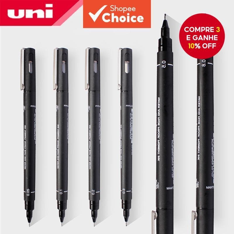 UNI PIN-200 Marcador Preta Fina Água Cômica Caneta Linha Desenho