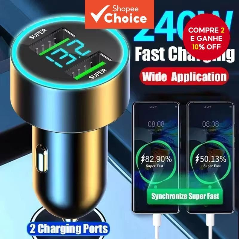 Carregador De Carro 240W Carregamento Rápido Adaptador De 2 Portas USB Para IPhone
