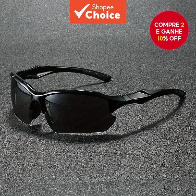 Óculos de Sol Esportivos Masculinos Polarizados Preto UV400 para Ciclismo