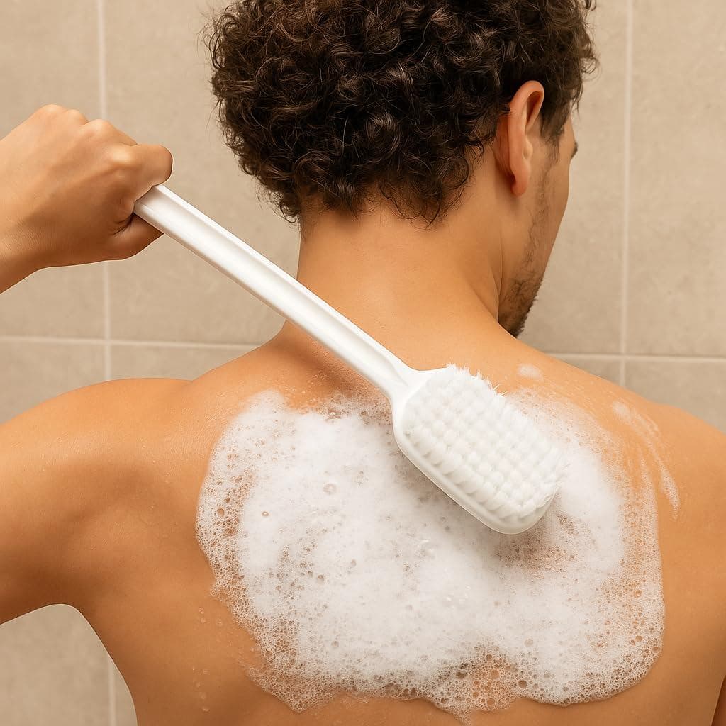 Escova Para as Costas de Banho Relaxante Cerdas Macias Cabo Longo 40cm