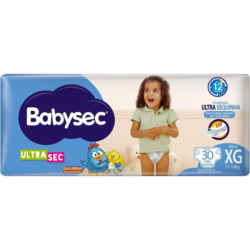 Fralda Babysec Galinha Pintadinha XG 30un UltraSec Até 12h Secagem 11-14kg