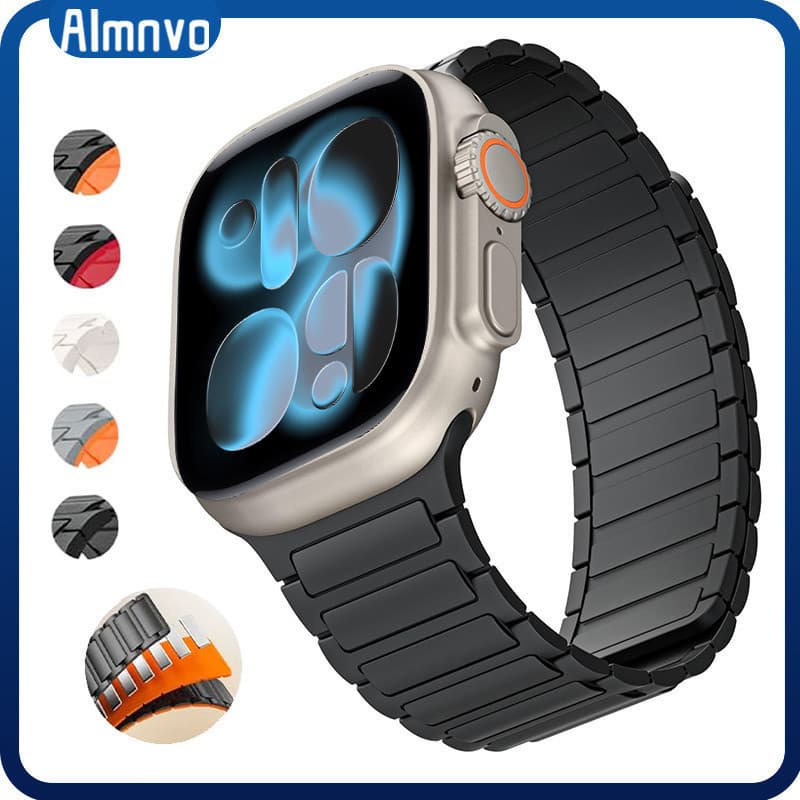 Pulseira De Silicone Magnética Para Relógio Apple Watch SE Ultra 3 2 49mm Iwatch Series 11 10 9 8 44 40 45 41 46 42mm