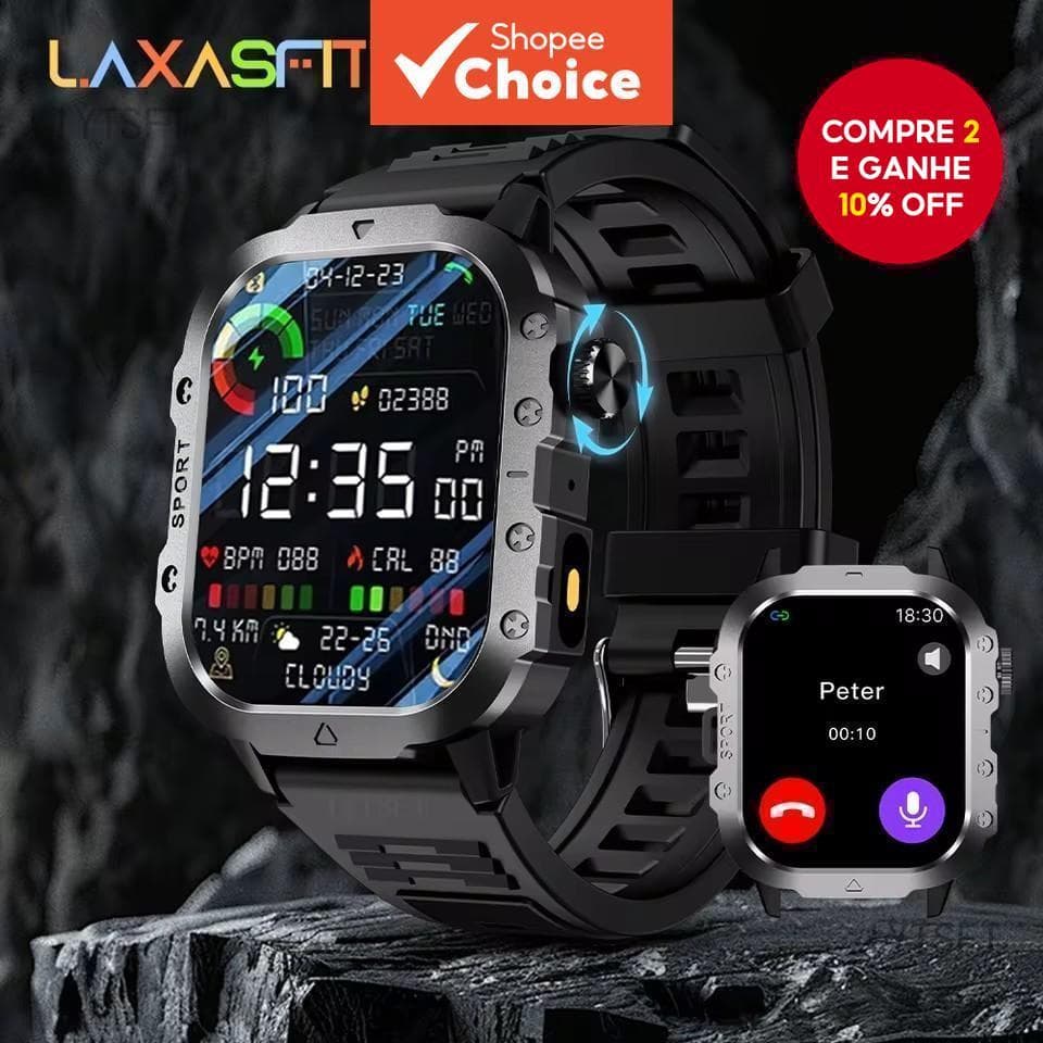 LAXASFIT Smartwatch Relógio Inteligente Para Esportes Ao Ar Livre Com Tela HD De 2.01 Polegadas Lanterna LED Bluetooth F