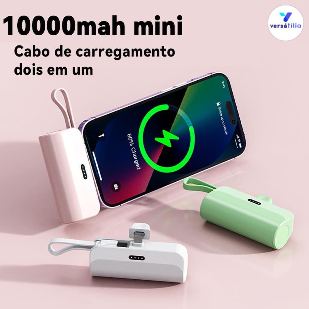 Carregador portátil 2em1: bateria de 10000mAh + Base sem fio iPhone Android tipo C