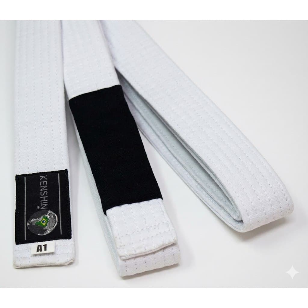 Faixa Jiu-Jitsu Kenshin Tradicional com Ponta Preta – Alta Qualidade Premium