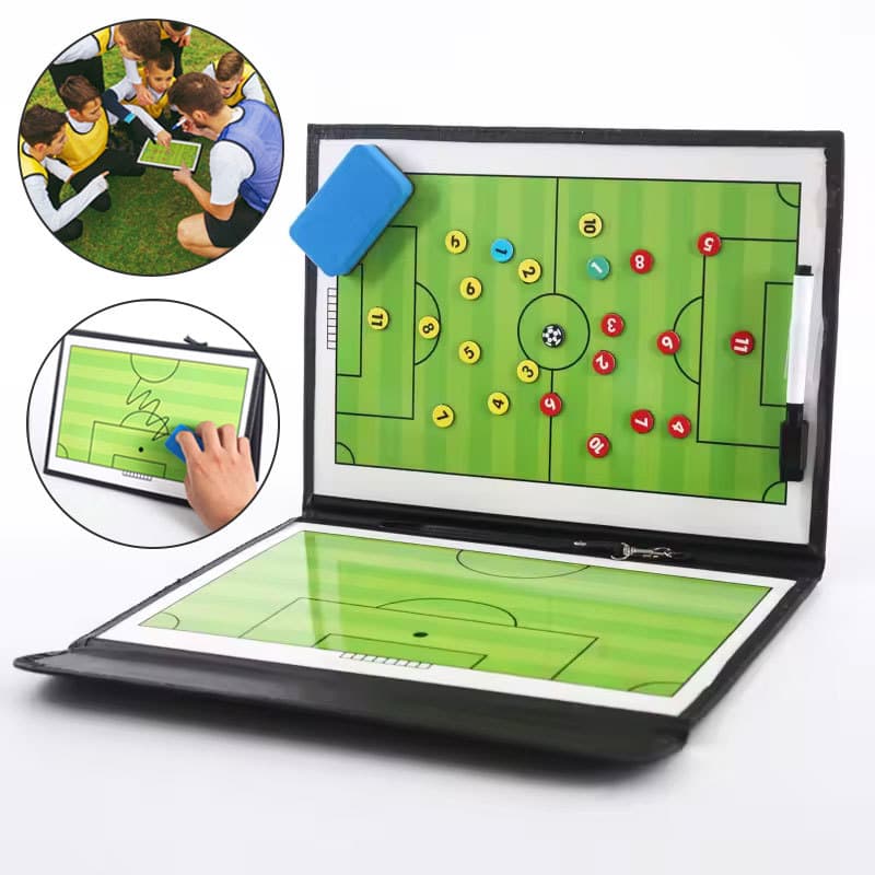 Prancheta Tatica de Futebol capa de couro dobrável técnico treinador imã portátil futebol 53x31cm