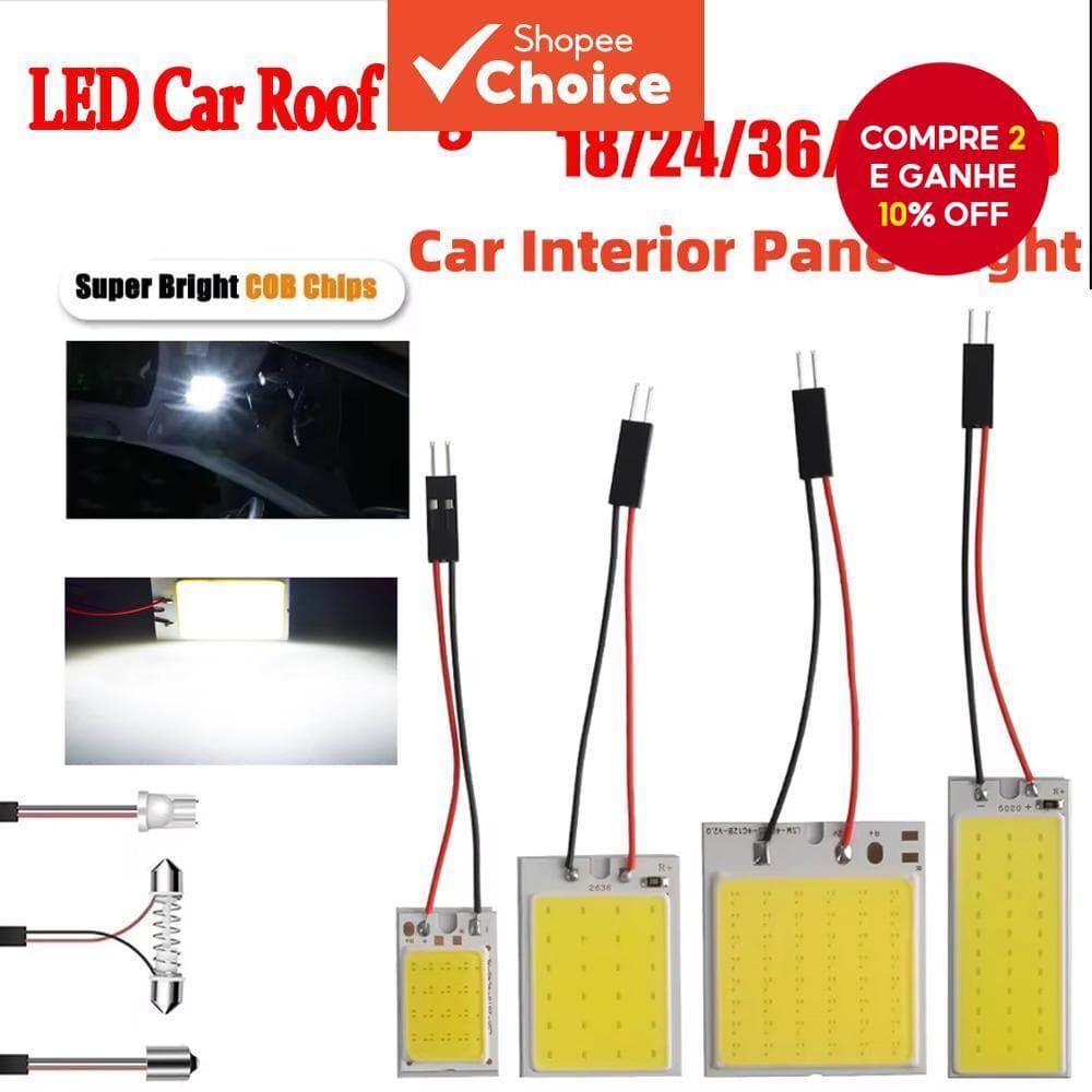 Painel De Luz LED Para Carro C5W-18/24/36/48 SMD T10 BA9s 12V COB Dome Lâmpada De Leitura