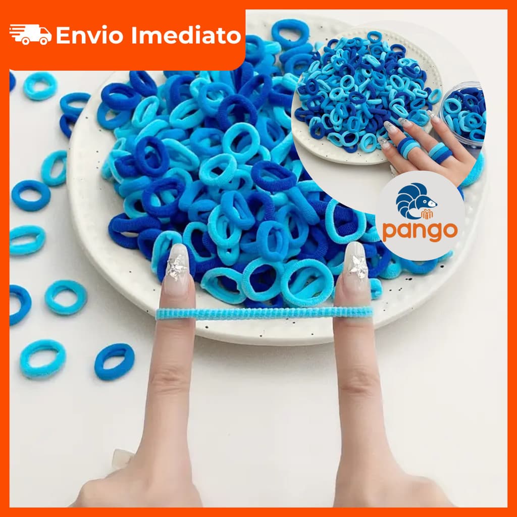 Kit 100/50 Xuxinhas Azul Trend Premium Meia de Seda Mini Rabicó Elástico Cabelo