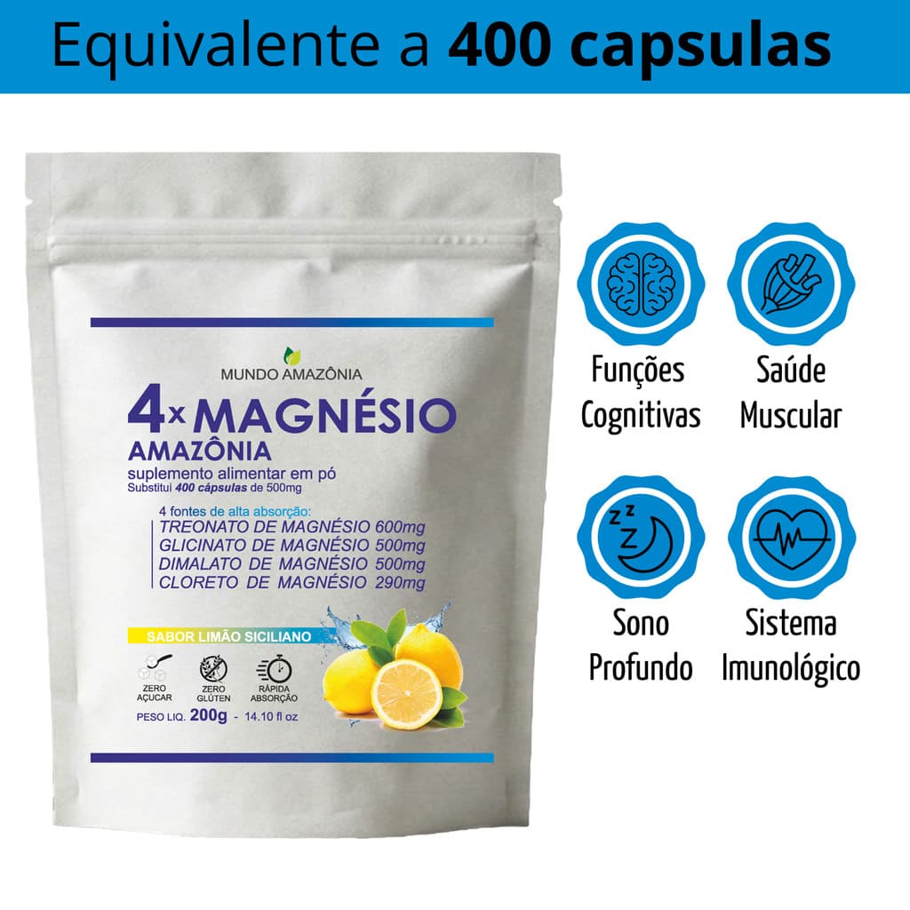 Mix Magnésio Dimalato Treonato Glicinato Cloreto em Pó 200g - Mundo Amazônia